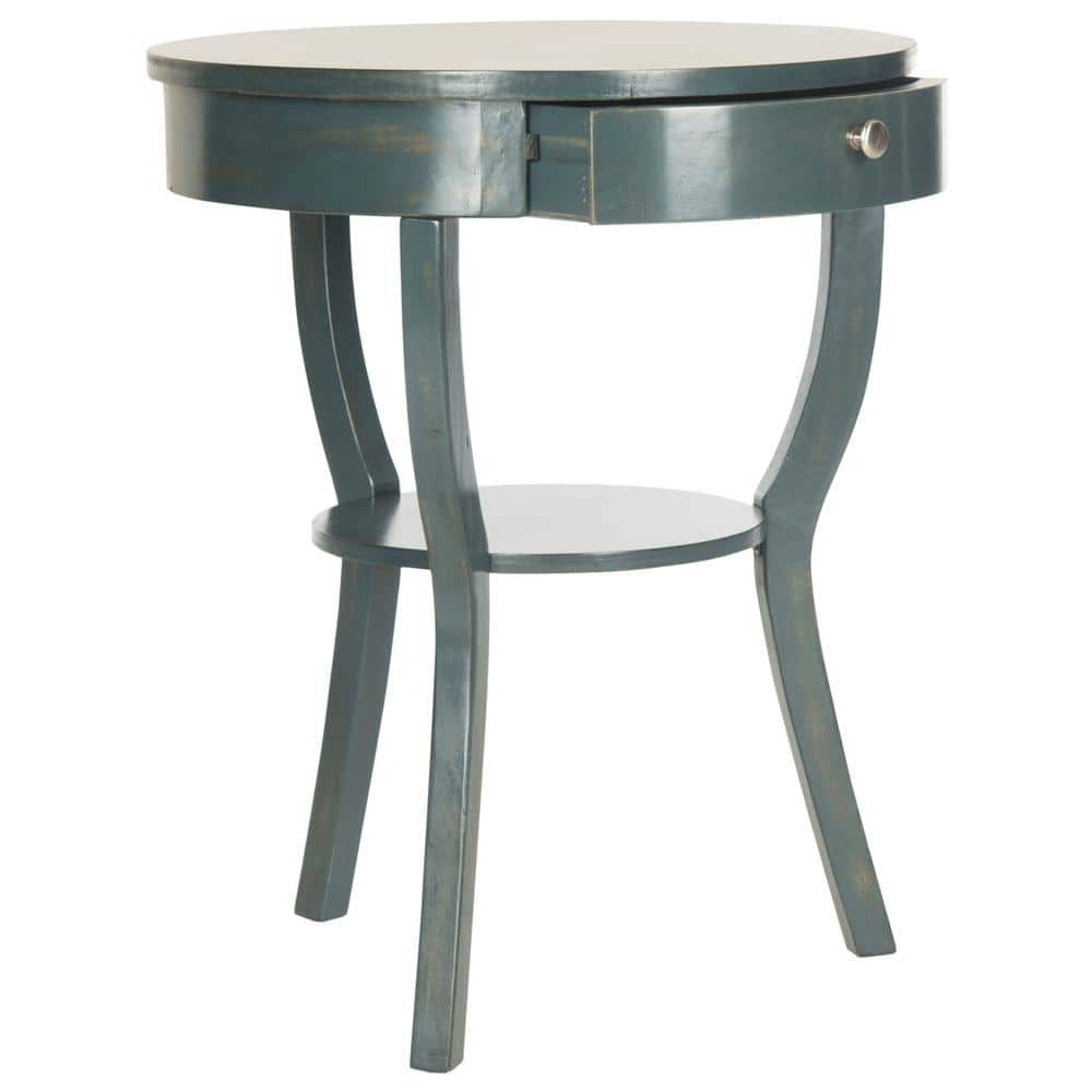 Kendra Round Dark Teal Wood and Metal Accent Table
