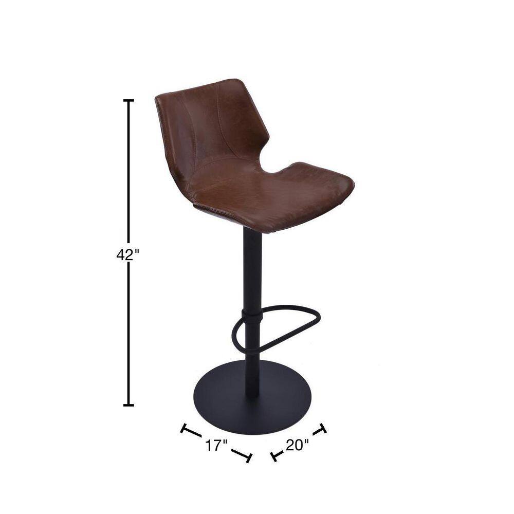 Vintage Coffee Faux Leather Adjustable Swivel Bar Stool with Black Metal Base