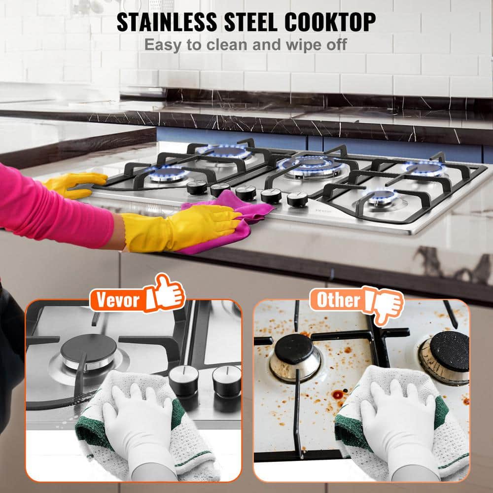 VEVOR 30-inch Stainless Steel 5 Burner Propane Cooktop
