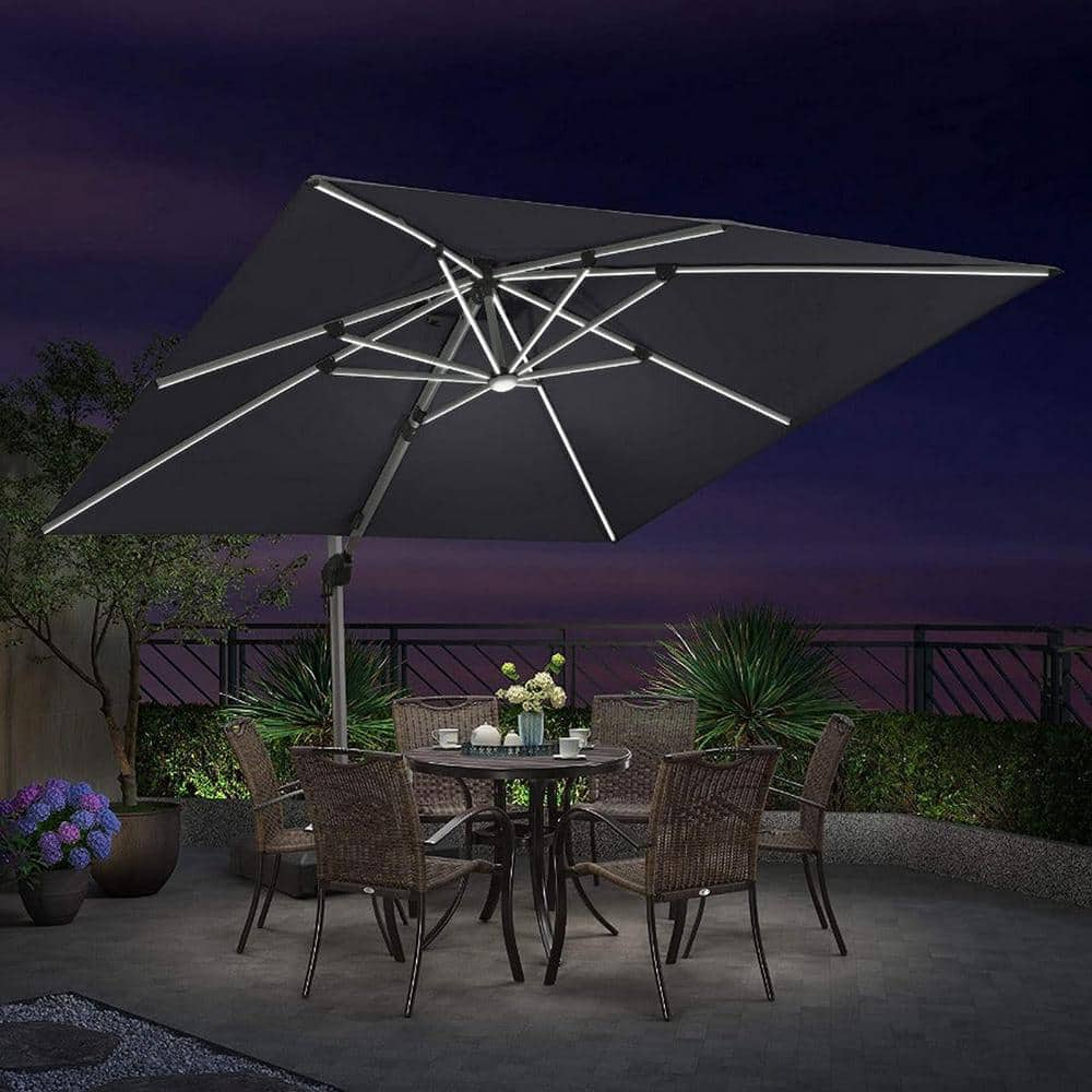 Purple Leaf 9 Ft. Square Aluminum Solar Powered Led Patio Cantilever 