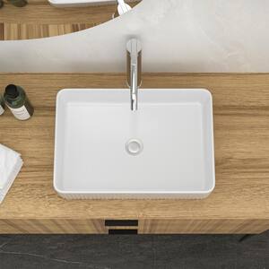 19.63" Ceramic Rectangular Vessel Bathroom Sink in White (Faucet and Sink Drains Not Included)