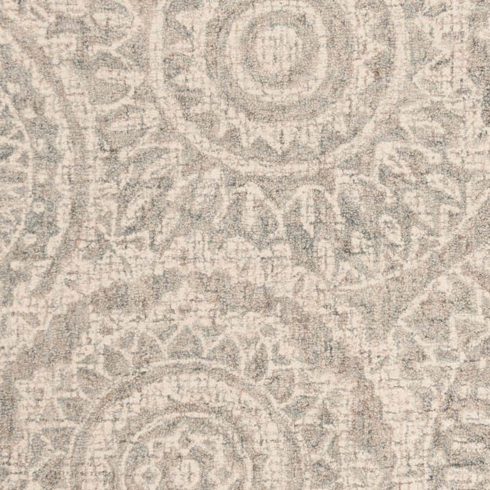 Ivory and Grey Abstract Tufted Wool 8' x 10' Rug