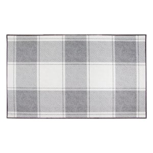 Buffalo Plaid Grey and White 3 ft. x 5 ft. Machine Washable Accent Rug