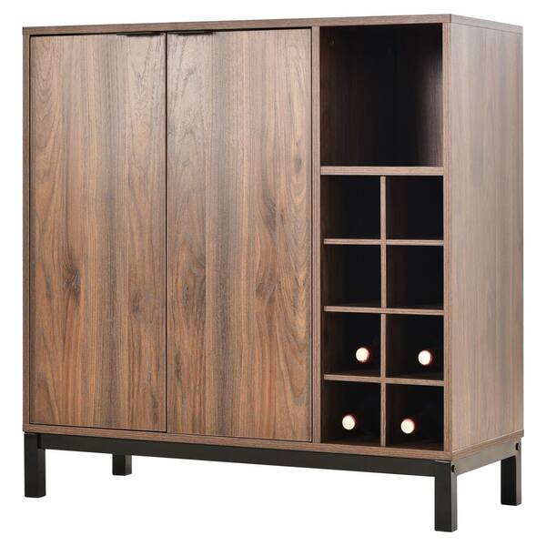 Zeus & Ruta Dark Brown Wood 34 in. Kitchen Island with Wine Racks and