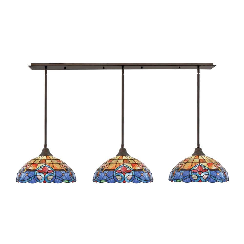 Livingston 100-Watt 3-Light Bronze Chandelier with 16 in. Sierra Art Glass 