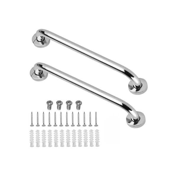 18" Non-Slip Shower Grab Bar Stainless Steel, Ideal for Safety Elderly, Pregnant, for Bathroom & Kitchen, Silver, 2 Pack