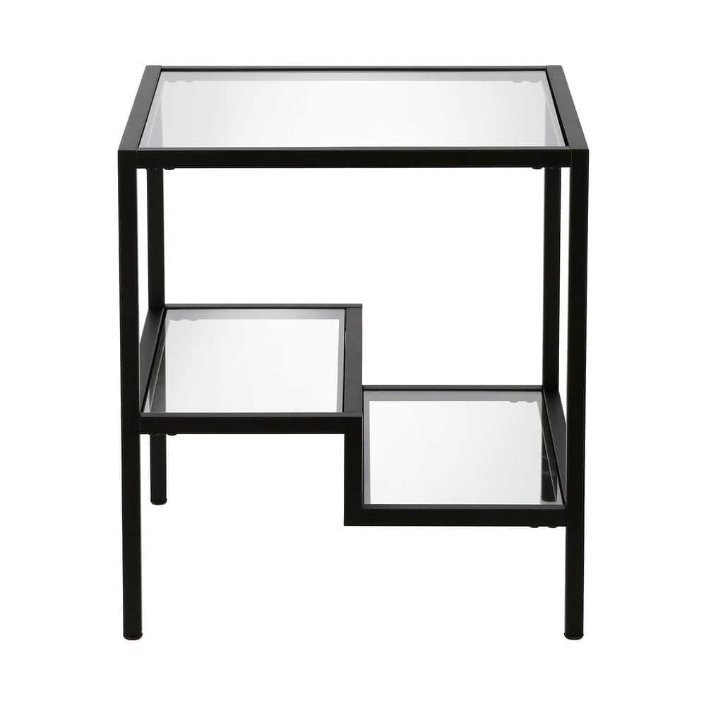 Contemporary Blackened Bronze 20" Square Glass Side Table