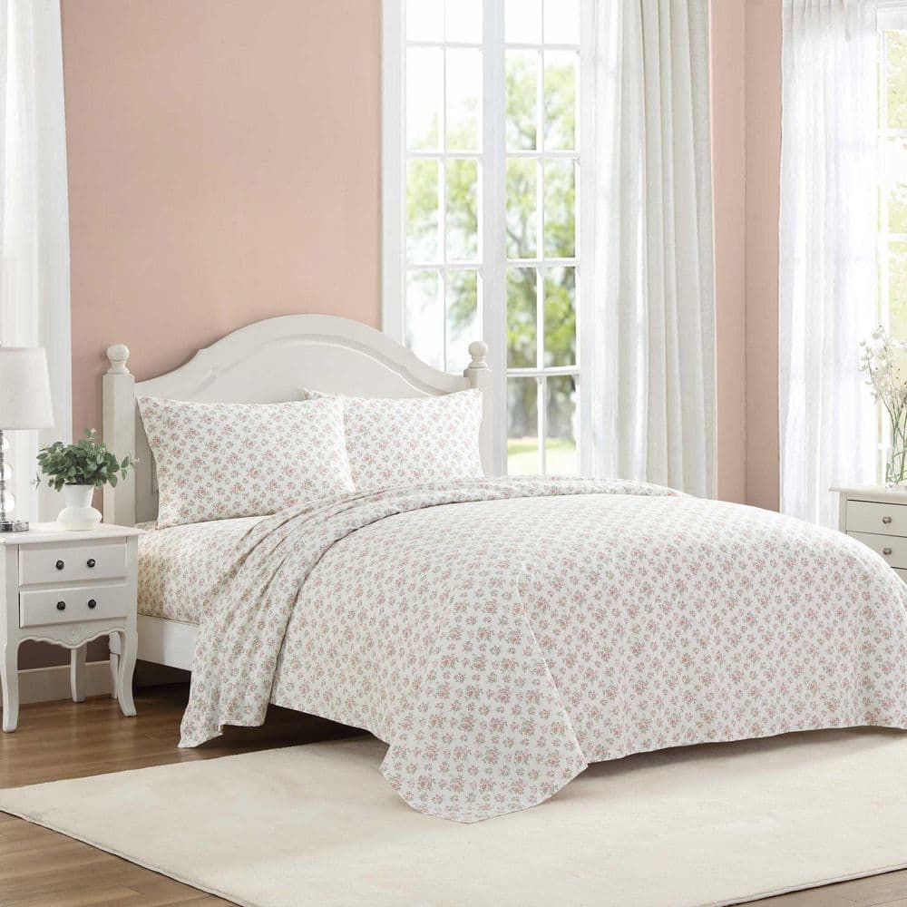 Leanna Rose Pink Floral Cotton Twin Sheet Set