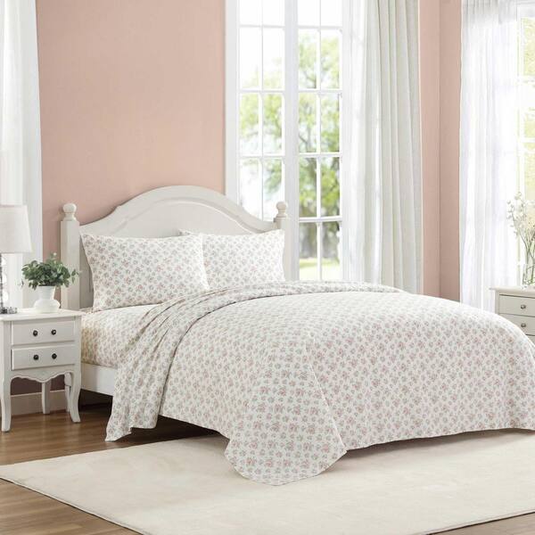 Laura Ashley Leanna Rose 3-Piece Mauve Pink Cotton Twin XL Sheet