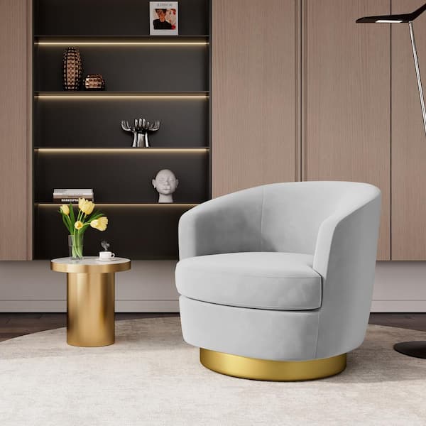 JEAREY Nancy Modern 360° Swivel Grey Non-falling Velvet Fabric Barrel Accent Armchair for Bedroom or Living Room