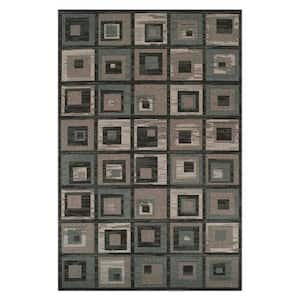 4 ft. x 6 ft. Color Block Beige and Teal Checkered Stain Resistant Area Rug