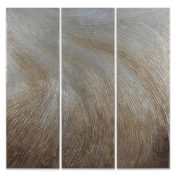 Empire Art Direct Abstract Wall Art Textured Hand Painted Canvas by Martin  Edwards, Triptych, 60 x 20 each, Silver Ice