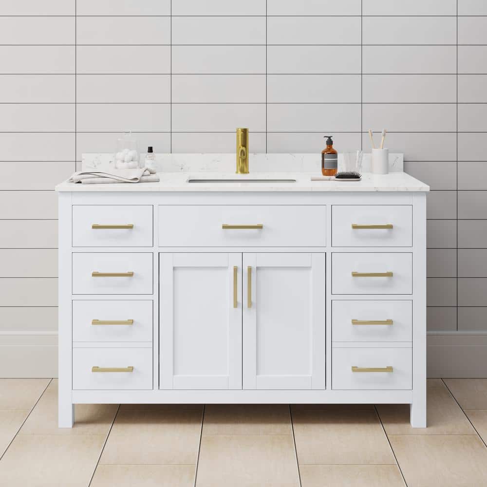 Beckett 54" White and Gold Freestanding Single Bathroom Vanity