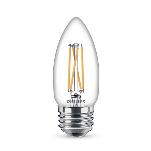 Philips 40-Watt Equivalent B11 Clear Glass Non-Dimmable E26 LED Light Bulb Soft White 2700K (3-Pack)