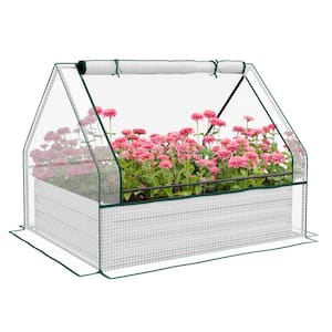 49.25 in. x 37.50 in. x 36.25 in. OutSunny Raised Garden Bed with Mini Greenhouse Galvanized Outdoor Planter Box w/Cover