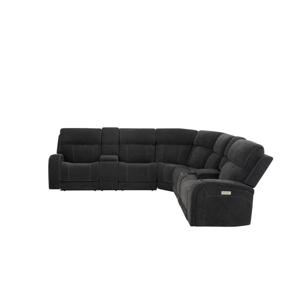 Gray Fabric Three-Piece Sectional with Cup Holders
