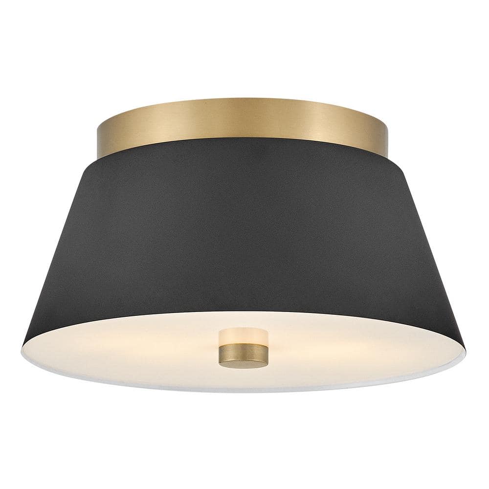 Black and Gold Etched Glass 2-Light Drum Flush Mount