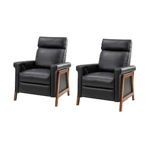 Laura 28.75 Wide Black Genuine Leather Power Recliner with Solid Wood Frame Set of 2