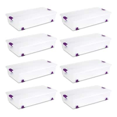 Sterilite 58 Qt Storage Box Clear Base White Lid Set of 8