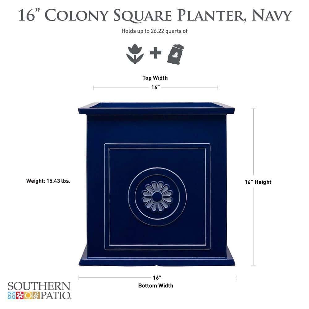 Navy Ceramic Square Outdoor/Indoor Planter, 18.25"