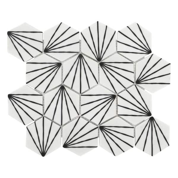 sunwings Art Deco White Hexagon 12x10.6in. Recycled Glass Matte