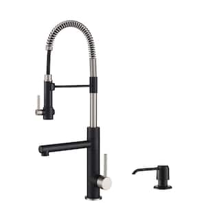 Artec Pro Single-Handle Pull Down Sprayer Kitchen Faucet with Soap Dispenser in Stainless Steel/Matte Black