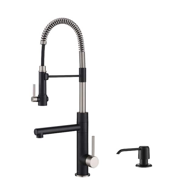 KRAUS Artec Pro Single-Handle Pull Down Sprayer Kitchen Faucet with Soap Dispenser in Stainless Steel/Matte Black