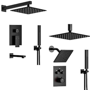 10&12 in. Dual Shower Head Triple Handles 3-Spray Tub and Shower Faucet 2.5 GPM in. Matte Black Valve Included (2 Pack)