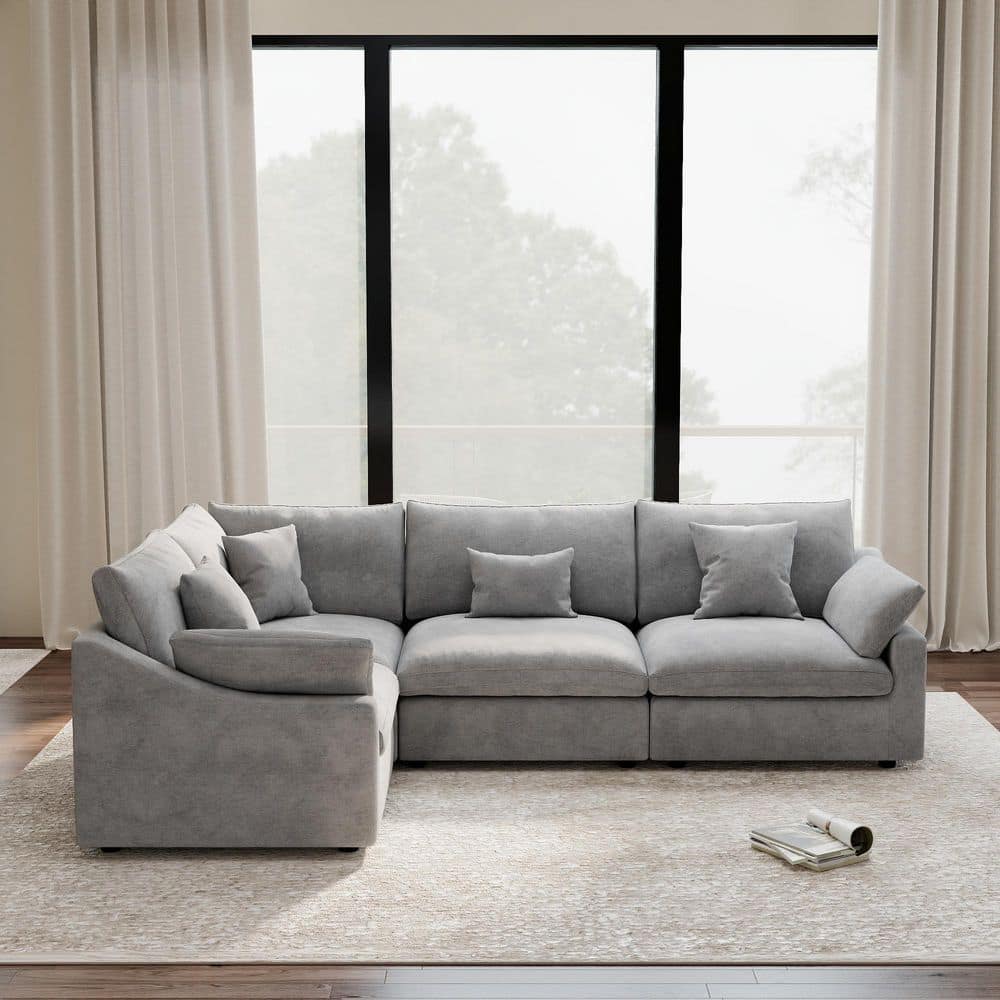 117.3 in. Slope Arm 4-Piece Linen Modular Free Combination Sectional Sofa with Removable Covers in Gray