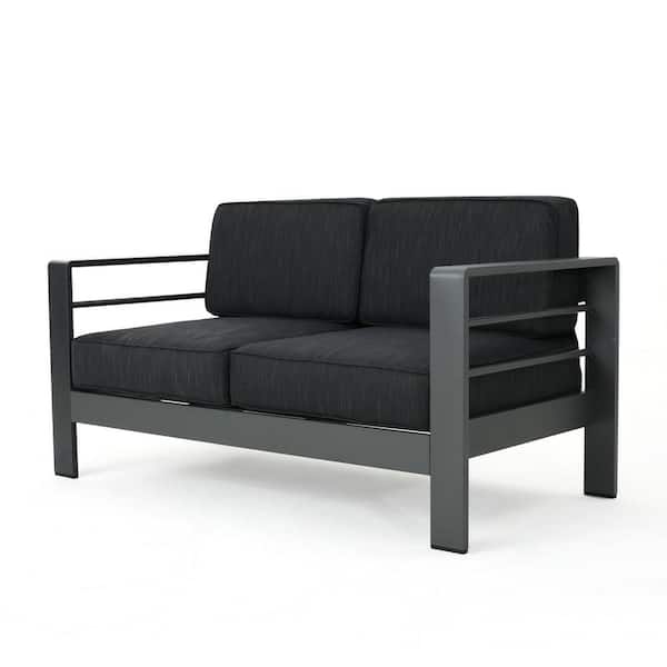 Miller Gray Metal Outdoor Patio Loveseat with Dark Gray Cushions
