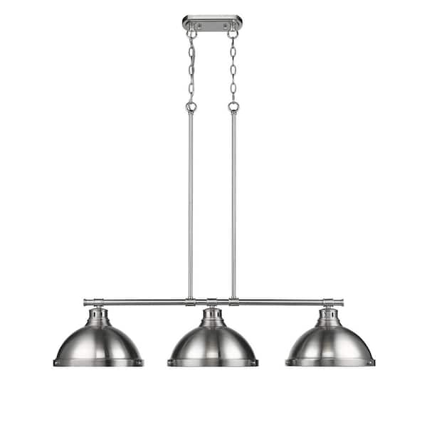 Duncan 300-Watt 3-Light Pewter Pendant Light with Steel Shade