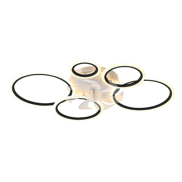 39 in. Indoor Black Ceiling Fans Light with Remote, Flush Mount Celing Fan with LED Light, Ceiling Fan Lighting