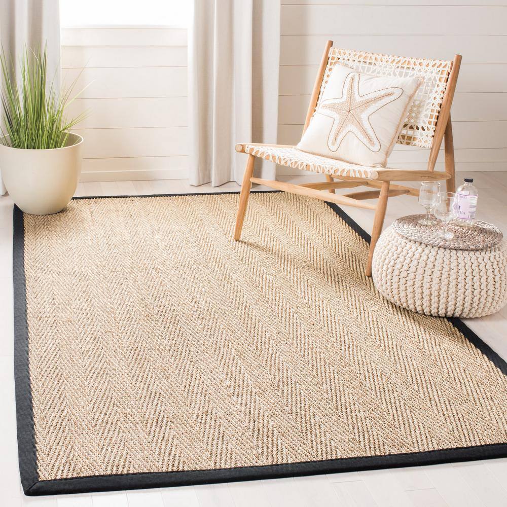 Reversible Herringbone Natural & Black Cotton Area Rug - 3' x 5'