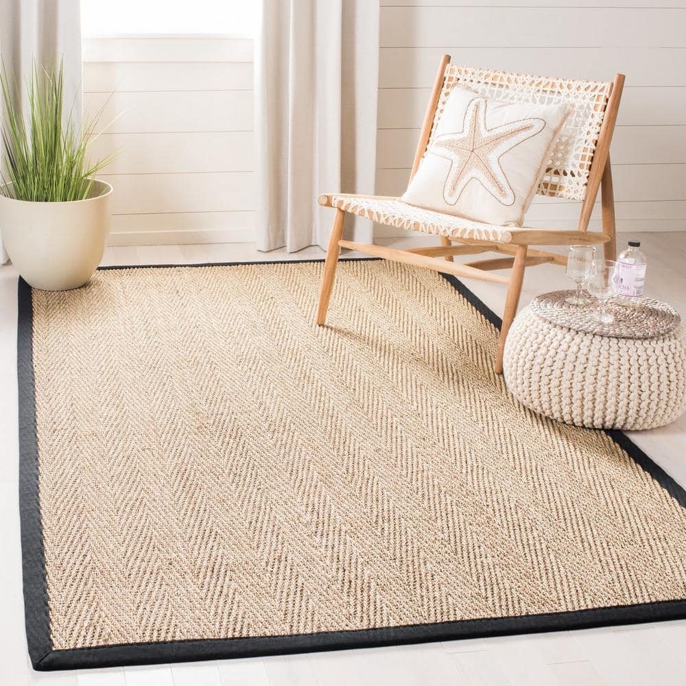Natural and Black Hand-Knotted Cotton Area Rug 4' x 6'
