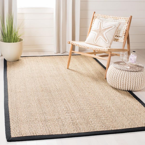 Natural Fiber Beige/Black 8 ft. x 8 ft. Square Border Area Rug