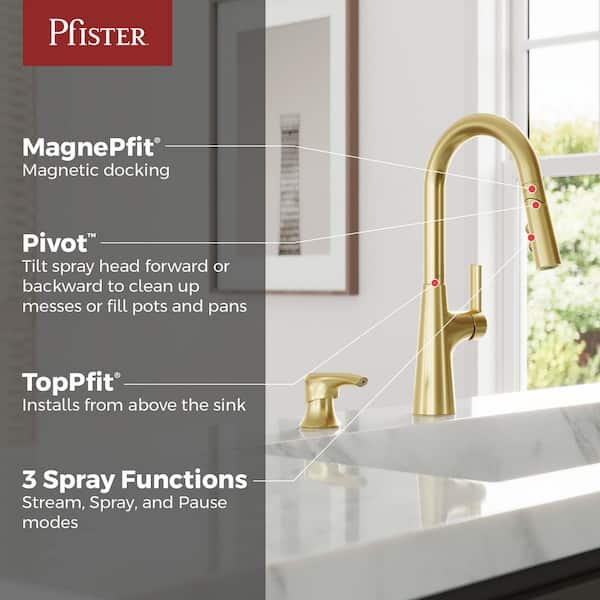 Tasso Single Handle Pull Down Sprayer Kitchen Faucet with HydroBlade Sprayin Brushed Gold