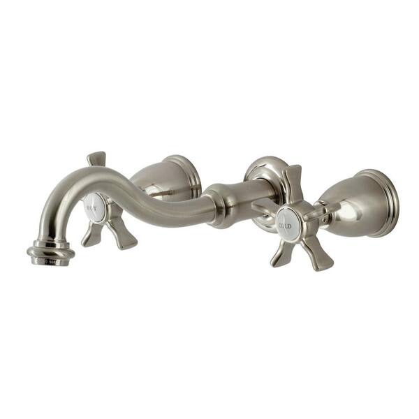 Kingston Brass Hamilton 2-Handle Wall Mount Bathroom Faucet in Brushed Nickel