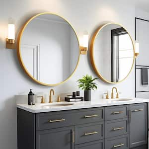 35 in. W x 35 in. H Round Aluminum Alloy Framed Bathroom Vanity Mirror Gold Wall Mirror 2-Pieces