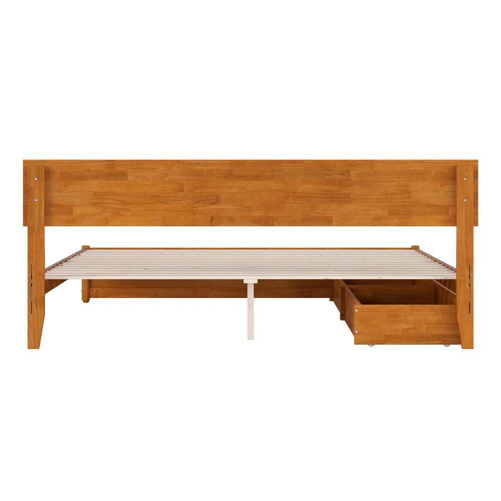 Wesley King Light Toffee Wood Platform Bed with Storage Drawers
