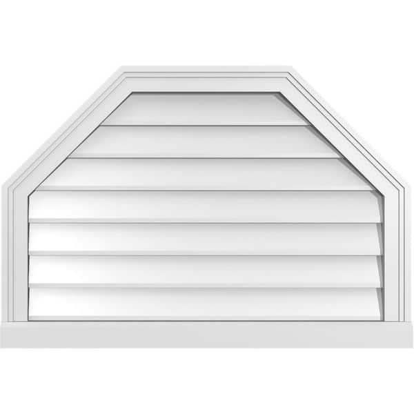 Ekena Millwork 32 in. x 22 in. Octagonal Top Surface Mount PVC Gable Vent: Decorative with Brickmould Sill Frame