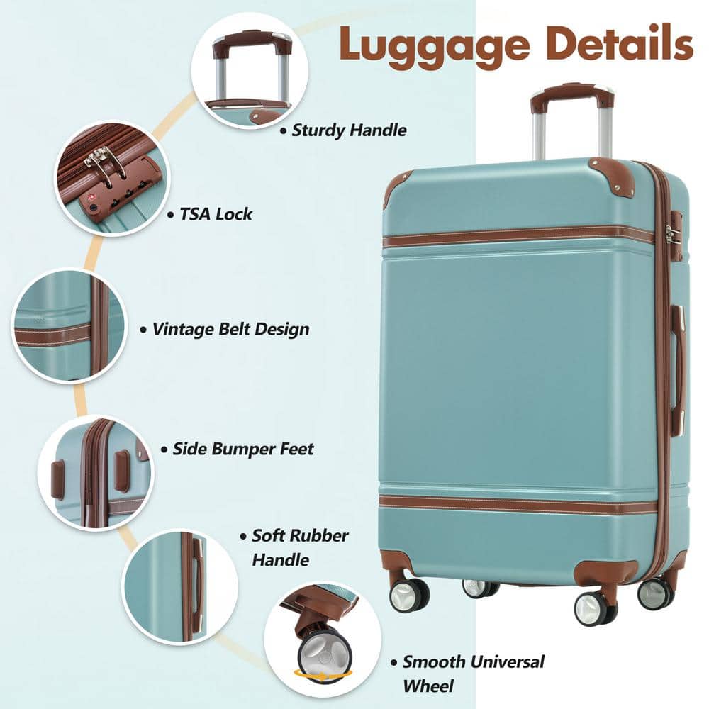 Green 3-Piece ABS Hardshell Spinner Luggage Set with Expandable Bags