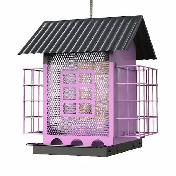 Unbranded Purple Metal Large Capacity Bird Feeders with Double Suet Cage Cake for Outdoor Hanging