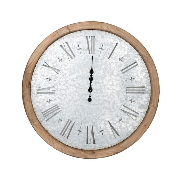 Gray Analog Wood Roman Numerals Wall Clock