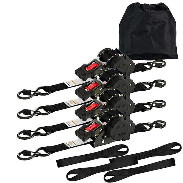 12 ft. x 1 in Ratchet Retractable Tie Down Strap Heavy Duty Metal Fastener Cargo Securement 4-Pack