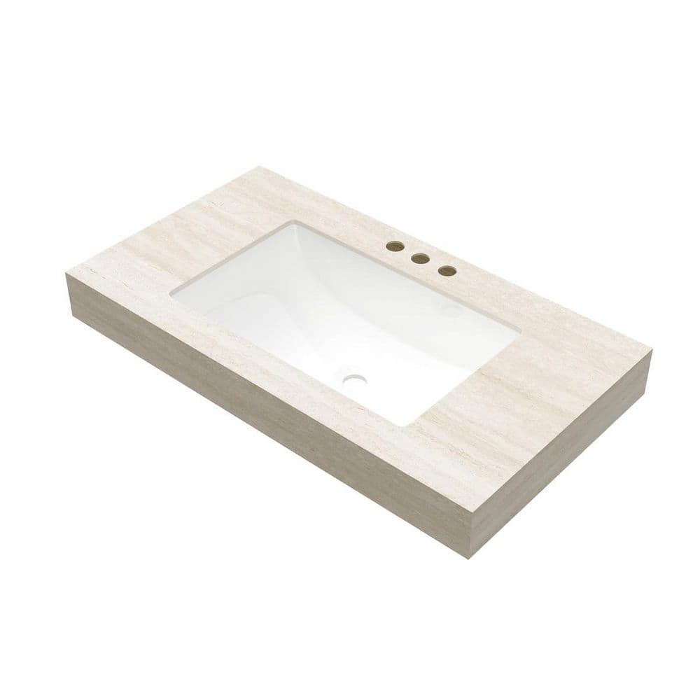 36 in. 18.9 in. Drop-In Sink Bathroom Sink in Beige Sintered Stone and Ceramic with Undermount Basin and Pre-Drilled price history on PriceWatchPro