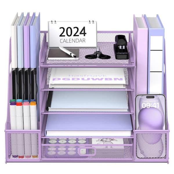 11 in. x 15.94 in. Purple Mesh Desk Organizer, 5-Tier Paper Letter