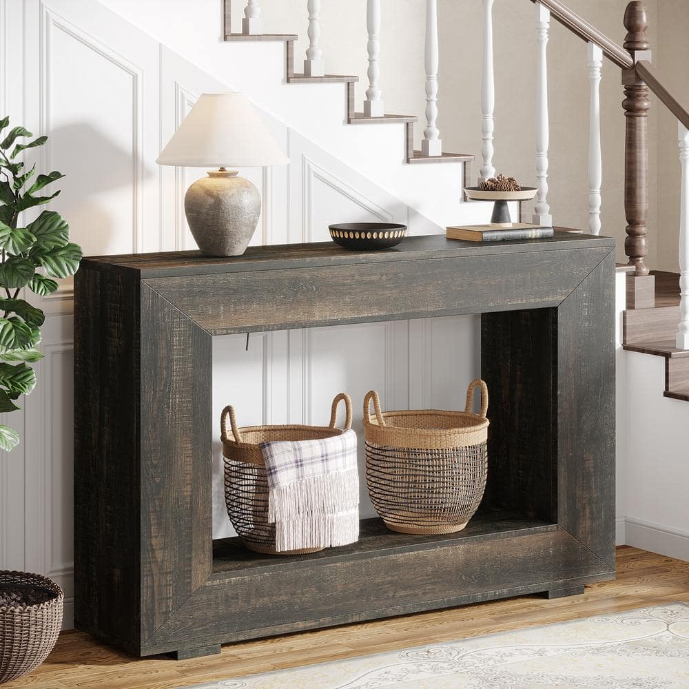 Dark Gray 47" Wood Console Table with Storage