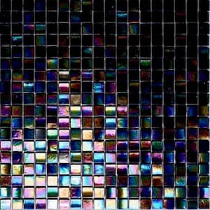 Skosh Glossy Dark Shimmer Multi Blue 11.6 in. x 11.6 in. Glass Mosaic Wall and Floor Tile (18.69 sq. ft./case) (20-pack)