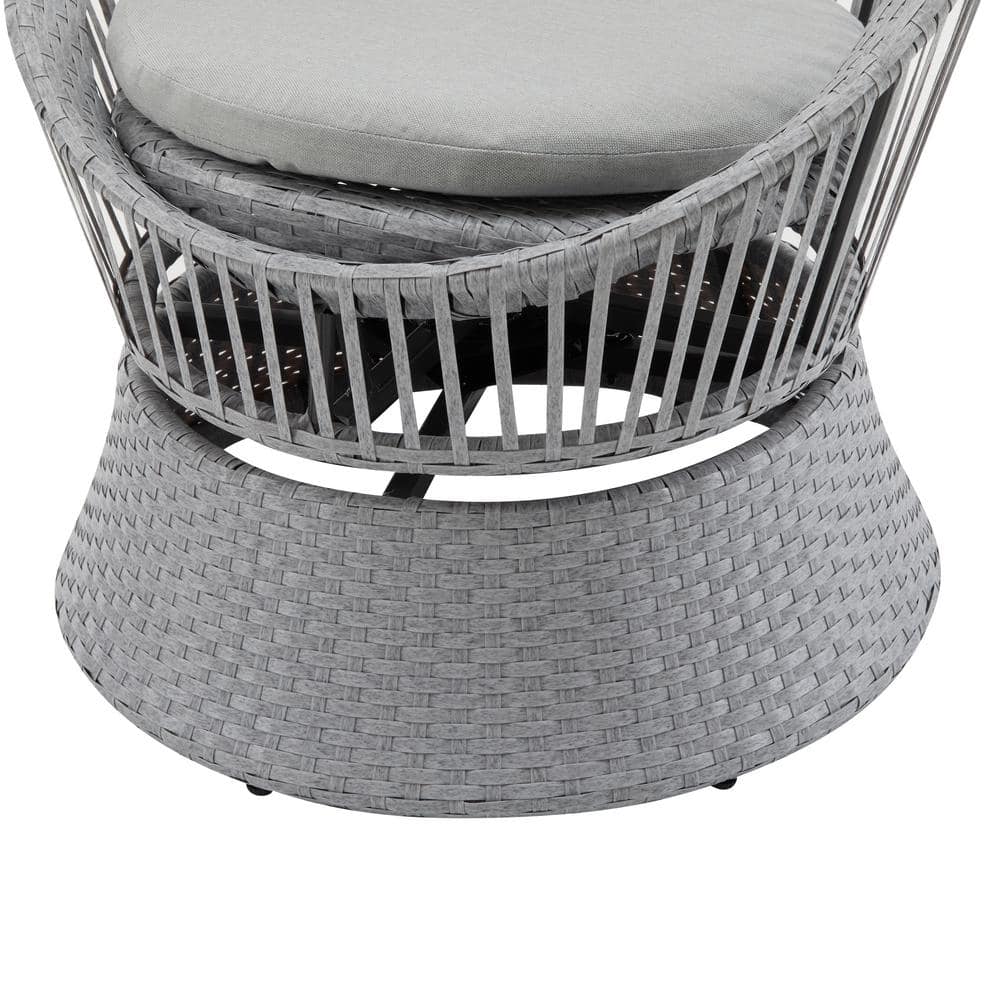Avalon Light Gray PE Rattan and Iron Outdoor Lounge Chair with Cushions