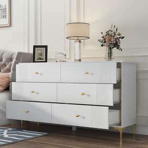 6-Drawer White Wooden Dresser, Make Up Vanity, Bedside Chest, 29.3in.W x 15.7in.D x 30in.H